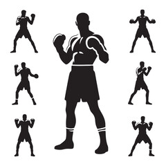 Whispers of Nobility: A Collection of Boxer Silhouettes Emanating the Distinguished and Majestic Aura of a Fighter - Boxing Silhouette - Boxer Vector
