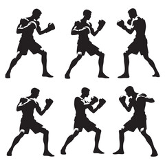 Dignified Athleticism: Boxer Silhouette Collection Portraying the Grace and Composure of a Boxer's Movement - Boxing Silhouette - Boxer Vector
