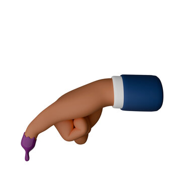 3D render icon of hand gesture little finger after voting on Indonesia general election. The finger dipped in purple ink