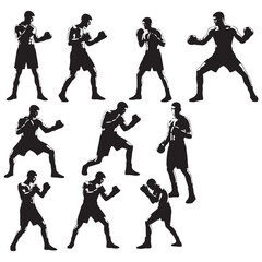 Athletic Flow: Boxer Silhouette Set Portraying the Fluidity and Grace of Boxing - Boxing Silhouette - Boxer Vector
