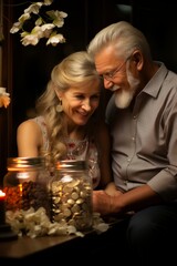 Obraz na płótnie Canvas Retired husband and wife enjoying a peaceful moment by their retirement savings jar, Generative AI