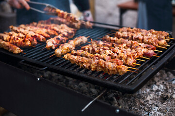 Coal grill of chicken meat skewers