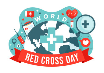 World Red Cross Day Vector Illustration on May 8 to Medical Health and Providing Blood in Healthcare Flat Cartoon Background Design