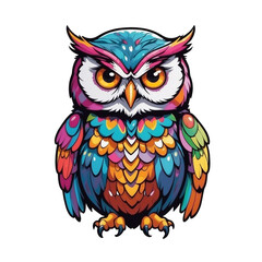 Colorful full body owl, high quality, colorful, Detailed illustration of a owl logo, awesome full color,