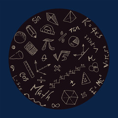 Math doodles, hand-drawn math formula icon packs 