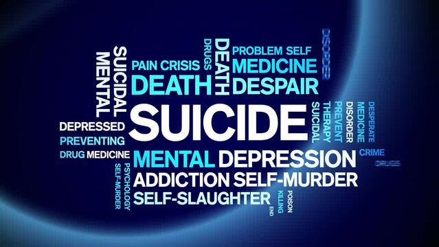 Suicide animated tag word cloud;text design animation kinetic typography seamless loop.