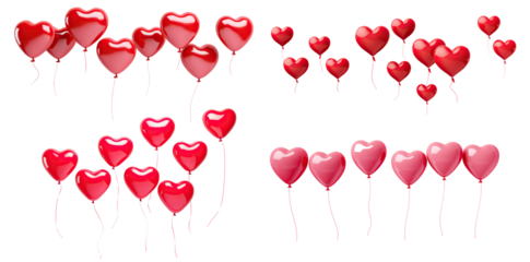 Set of love heart-shaped red balloons, cut out