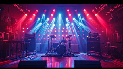 Sound studio scene with colorful lighting concert stage background, generative ai
