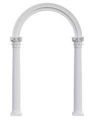 Elegant white arch with Corinthian style column isolated on transparent background 3d render