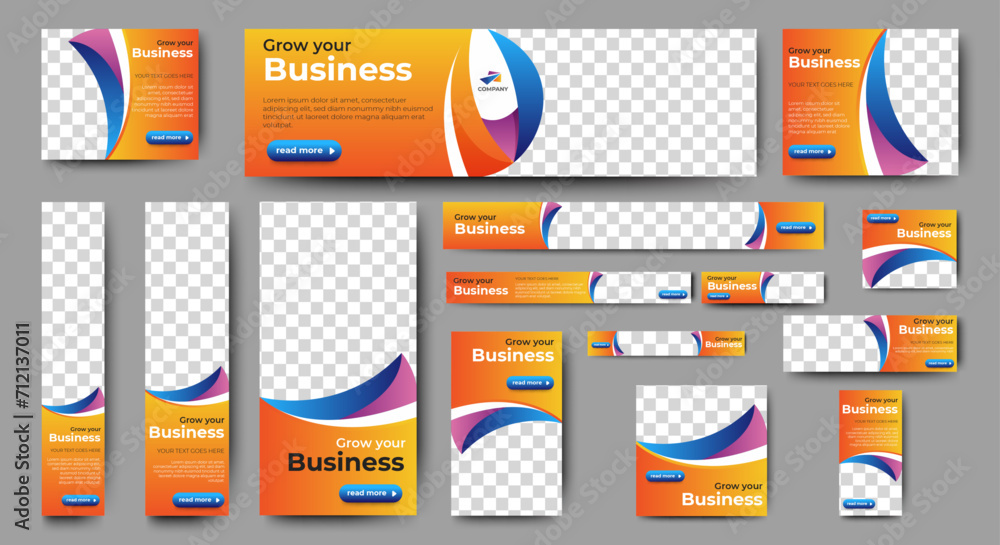 Wall mural web advertising banner template design. modern web layout set with standard size. vector