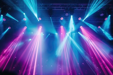 Neon lights at a music concert, enhancing the performance with dynamic colors and pulsating energy