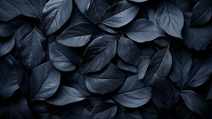 Textures of abstract black leaves for tropical leaf background. Flat lay, dark nature concept, tropical leaf,generative ai - obrazy, fototapety, plakaty