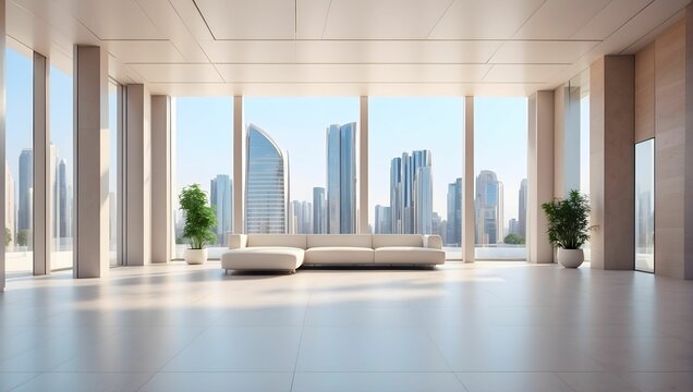 a highly realistic image of a completely empty interior of modern architecture, in an elegant style. generative AI
