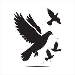 Moonlit Flight: Pigeon Silhouette Soaring in the Glow of the Moon - Beautiful Bird Silhouette - Bird Vector
