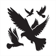 Obraz premium Twilight Ballet: Pigeon Silhouette Twirling in the Twilight Sky - Beautiful Bird Silhouette - Bird Vector 