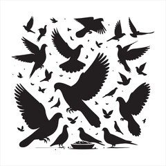 Graceful Shadows: Bird Beauty Silhouette Series Highlighting the Delicate Outlines of Pigeons - Pigeon Silhouette
