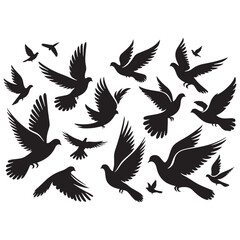 Whispers of Freedom: Pigeon Silhouette Illustrating the Grace and Liberty of Birds in Motion - Bird Beauty Silhouette - Pigeon Vector
