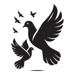Aerial Ballet: Pigeon Silhouette in a Mesmerizing Dance of Wings - Beautiful Bird Silhouette - Bird Vector
