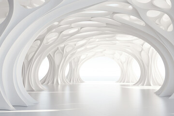 Abstract architecture background, futuristic white arched interior 3d render