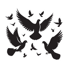 Fototapeta premium Majestic Flight: Pigeon Silhouette Soaring in the Skies with Grace - Bird Beauty Silhouette - Bird Vector 