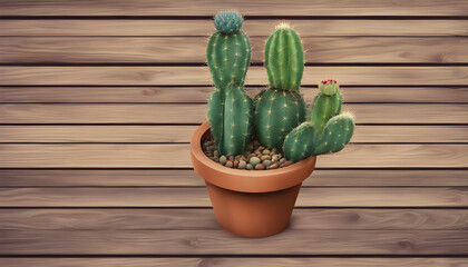 cactus in a pot isolated with wooden planks background