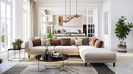 Stylish interior design of living room . Generative Ai