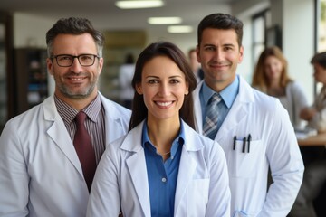 Fototapeta premium Photo three professional doctors stand in the hospital