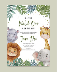 baby shower invitation safari theme watercolor template background © Yuni