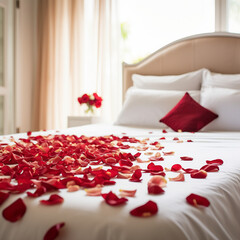 red rose and bed