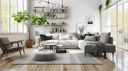 Modern, white minimalist interior . Generative Ai