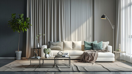 Fototapeta na wymiar Living-room interior in scandinavian style. Generative Ai