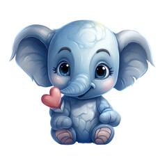 cute blue elephant drawn in watercolor