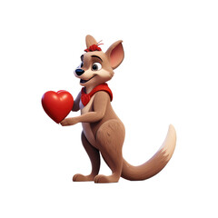 cute kangaroo holding red heart balloon