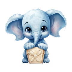 cute blue elephant drawn in watercolor