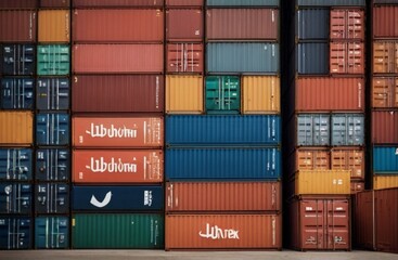 Obraz premium Full frame image of Containers of the five largest container shipping companies from Generative AI
