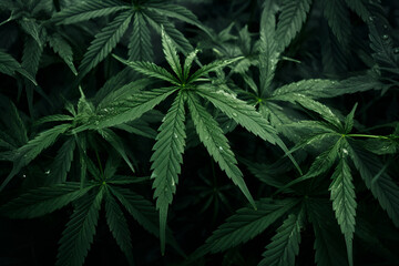 Close-Up of Green Cannabis Leaves in Natural Light weed leaves - obrazy, fototapety, plakaty
