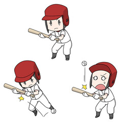 野球のバントのイラスト3パターン・女子