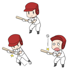 野球のバントのイラスト3パターン・男子