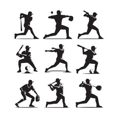Precision Punches: Baseball Silhouette - Baseballer Vector, Illustrating the Exactness and Finesse of a Player's Moves
