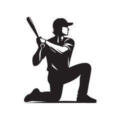 Dynamic Athleticism: Baseballer Silhouette Showcasing the Fluidity and Power of a Baseball Player - Sport Silhouette - Baseball Player Vector
