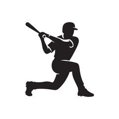 Mastering the Game: Baseball Silhouette - Baseballer Vector, Illustrating the Proficiency of a Player in Action
