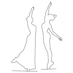 Dancing ballerina continuous single line drawing and one line minimalist dancer outline vector art illustration
