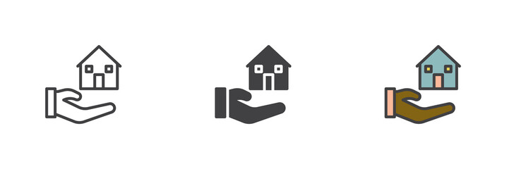 Hand and house different style icon set