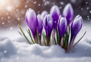 Emergenza di Primavera- Bellissimi Crochi Spuntano Attraverso la Neve, I Primi Fiori della Primavera II