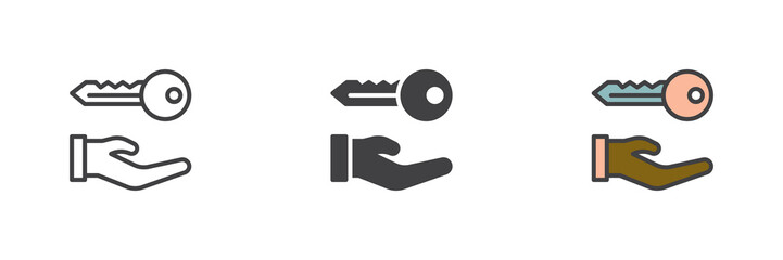 Hand and key different style icon set