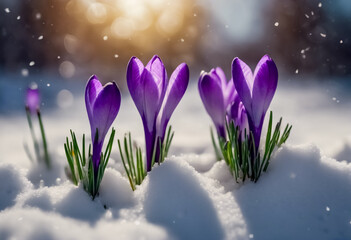 Emergenza di Primavera- Bellissimi Crochi Spuntano Attraverso la Neve, I Primi Fiori della Primavera III
