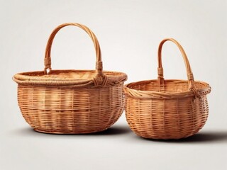 Fototapeta na wymiar Empty wooden wicker basket on white background
