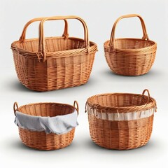 Obraz premium Empty wooden wicker basket on white background