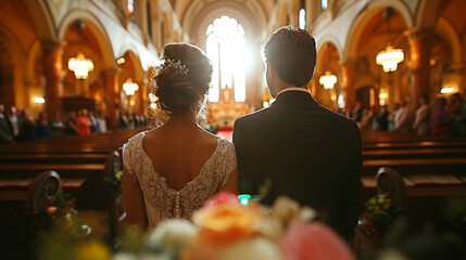 Wedding in church, bride and groom
