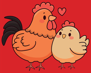 rooster and hen couple, illustration pattern, vector, for fabrics, backgrounds
